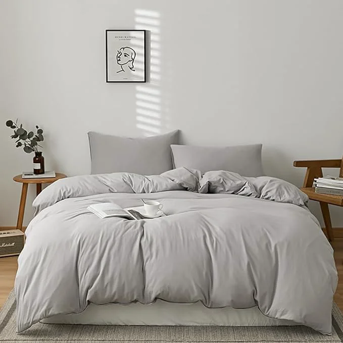 Contemporary CLOTHKNOW Light Grey Full Size Comforter Set Gray Bedding Comforter Sets Men Women Bedding Sets Soft Comforter with 2 x Pillow Cases Lightweight