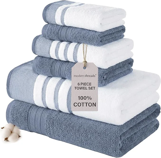 Efficient Modern Threads 6-Piece Towel Set – Cotton Quick Dry Ultra Absorbent – Natural