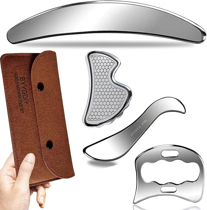 Optimized BYYDDIY 4 in 1 Muscle Scraper Tool Kit Scraping Massage Tools Modern