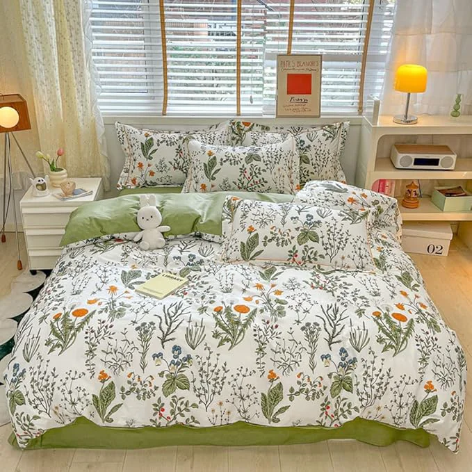 Versatile CLOTHKNOW Green White Floral King Size Comforter Set 3Pcs Farmhouse Bedding Sets Boho Flowers Botanical Comforters with 2 x Pillowcases Fine