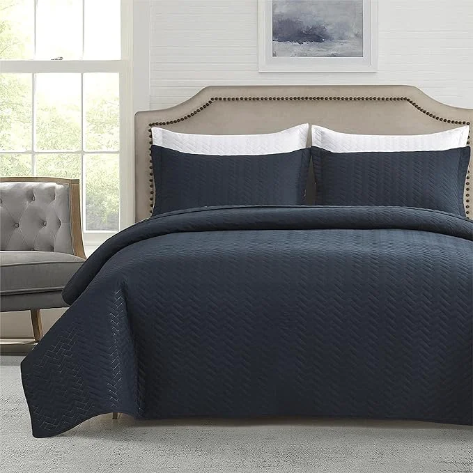 Secure Maple amp Stone Quilt Set Twin Twin XL Lightweight Navy Bedspread Ultrasonic Chevron Pattern Light Coverlet for All Season Comforter Bedding Decor - 2 Piece Twin Extra Long Bed Cover Sets Reusable