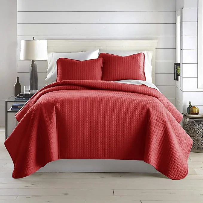 Original Design Southshore Fine Living Inc. Red Quilt King Size Set with 2 Pillow Shams Soft Microfiber Bedspread Stain amp Pet Hair Resistant Bedding Cal King Quilt Set with 2 Pillow Shams Chili Pepper Red Pure