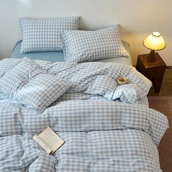 Next-Generation LifeTB Blue Gingham Duvet Cover Twin XL Washed Cotton Blue Grid Plaid Comforter Cover Washed Cotton Checkered Duvet Cover with Zipper Closure Farmhouse Gingham Plaid Bedding Set Dependable