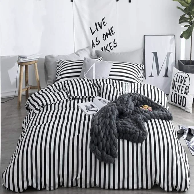 Modern CLOTHKNOW Striped Twin Twin XL Comforter Set Black and White Bedding Comforter Sets Farmhouse Comforter Soft Ticking Bedding Original