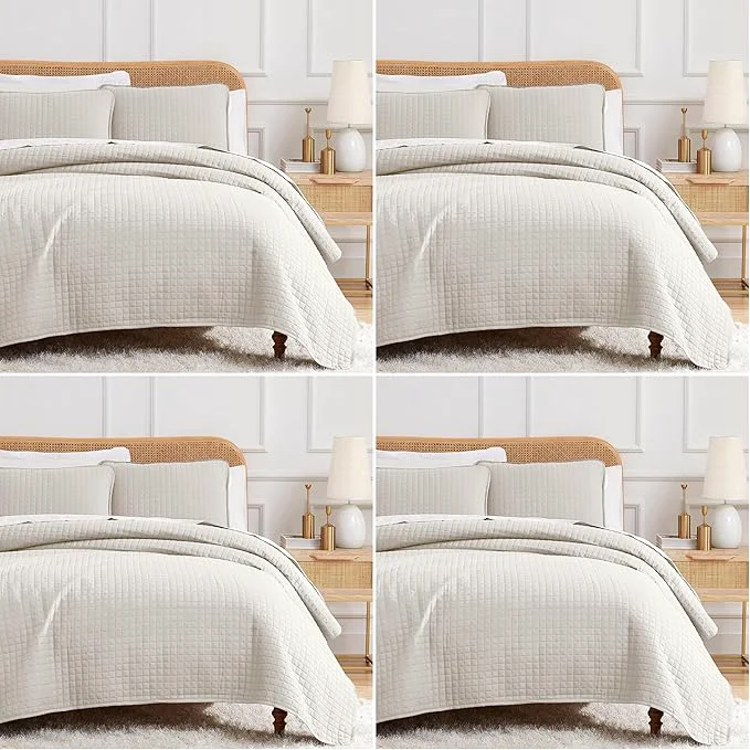 Proven Southshore Fine Living Inc. Full Queen Quilt Bedding Set Microfiber Quilts Queen Size Coverlet Stain amp Pet Hair Resistant Bedding Full Size Bedspread with 2 Pillow Shams Bone Pack of 4 Premium