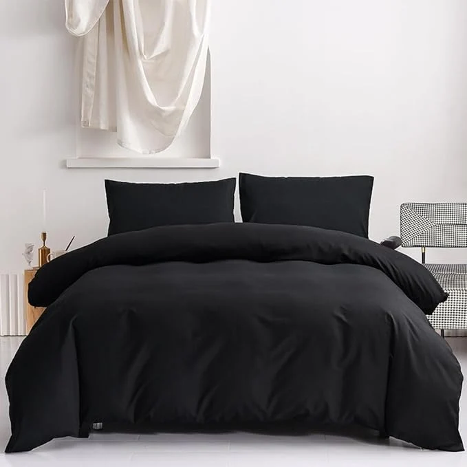 Modern CLOTHKNOW Black Twin Comforter Set 3Pcs All Black Bedding Comforter Sets Soft Comforter Boys Men Comforter Sets Convenient