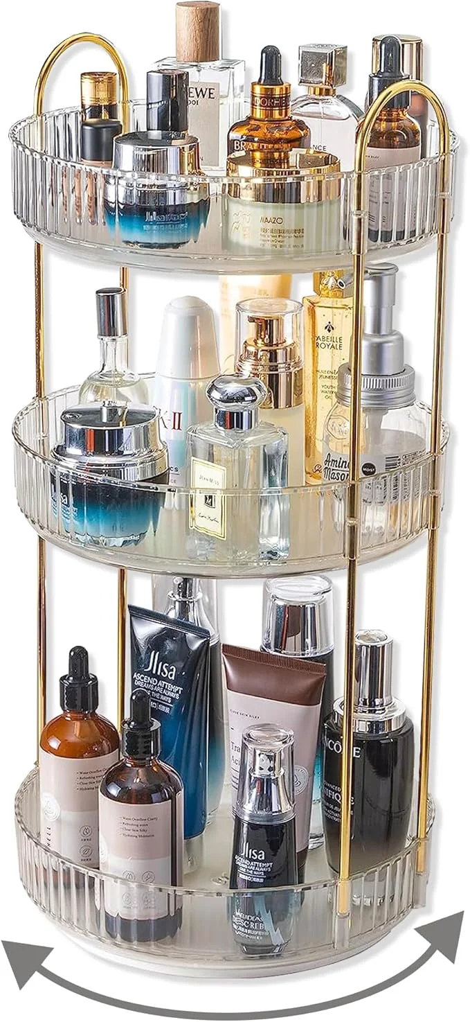 Minimalist Asayuee 360 Rotating Makeup Organizer 3 Tier Large Capacity Make Up Organizers Selected