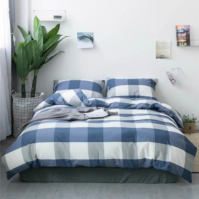 Powerful LifeTB Blue White Plaid Duvet Cover Twin XL Modern Soft Cotton Plaid Comforter Cover Simple Style Plaid Grid Duvet Cover with 2 Pillowcases Boho Checkered Bedding Comforter Cover with Zipper Closure First-Class
