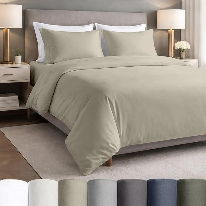 Genuine California Design Den Egyptian Cotton Sheets Full Size Bed - Lightweight Cotton Percale Sheets Full Size Set with Deep Pockets Crisp amp Durable Luxury Bedding Set - Beige Pure