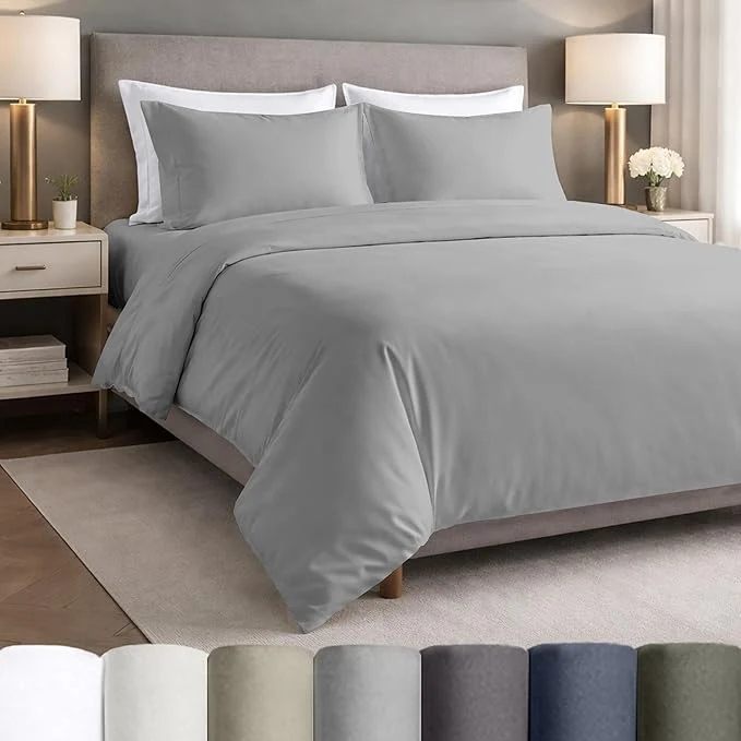 Reliable California Design Den King Bed Sheets Set - Egyptian Cotton Percale Sheets King with Deep Pockets Lightweight Crisp Durable Luxury Bedding Set - Light Grey Recyclable