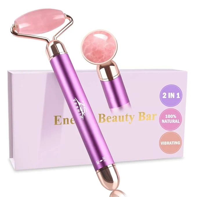 Fine Upgrade 2 in 1 Vibrating Face Roller Electric Jade Roller Facial Massager Stylish