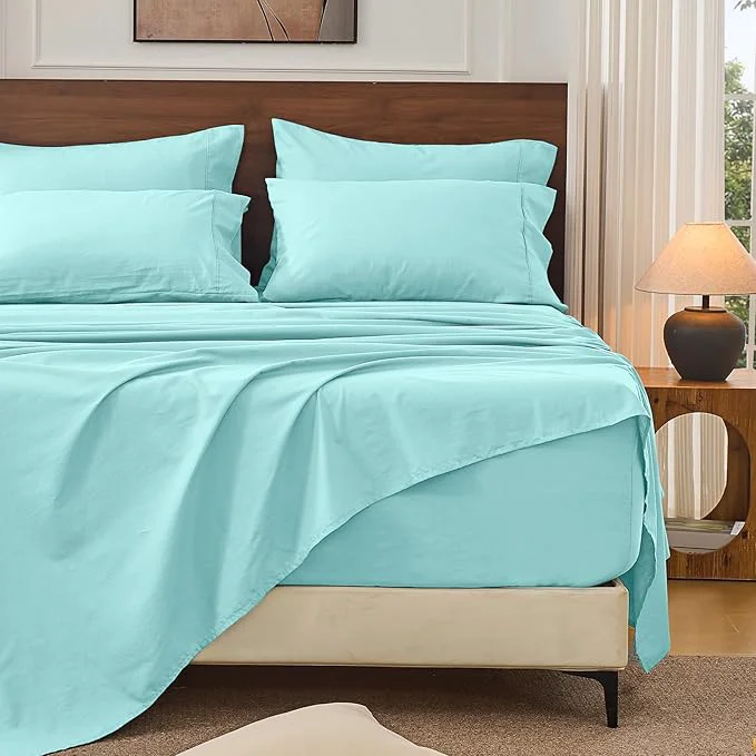 Long-Lasting Bedlifes French Linen Sheets Queen Size 18-24 Extra Deep Pocket 4-Piece Set Breathable amp Moisture-Wicking Soft amp Durable Sheets for Thick Mattresses Teal Organic