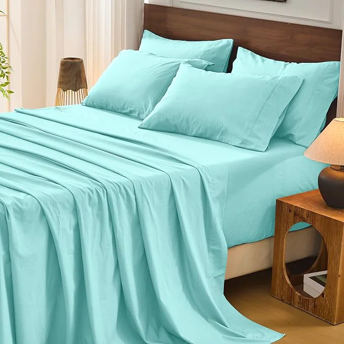 First-Class Bedlifes French Flax Linen Sheets Set King Size - 6 Piece Extra Deep Pocket 18-24 quot Soft Breathable King Bed Sheets with Temperature Regulating amp Moisture-Wicking Teal Sustainable