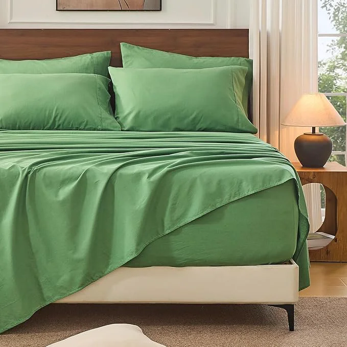 Solid Bedlifes French Linen Sheets California King Size 18-24 quot Extra Deep Pocket 4-Piece Set Breathable amp Moisture-Wicking Soft amp Durable Sheets for Thick Mattresses Sage Green Certified