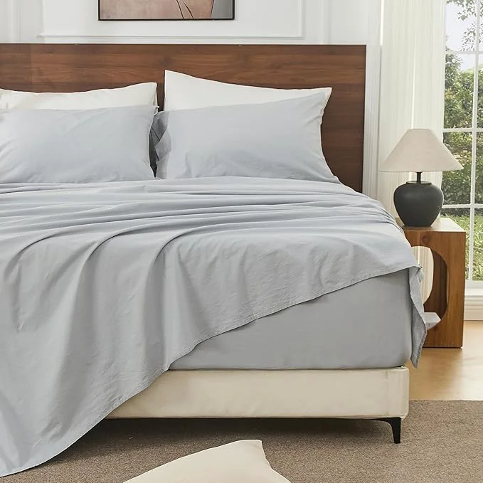 Authentic Bedlifes French Linen Sheets California King Size 18-24 quot Extra Deep Pocket 4-Piece Set Breathable amp Moisture-Wicking Soft amp Durable Sheets for Thick Mattresses Grey Carefully Designed