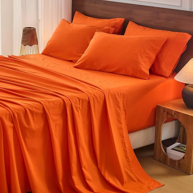 Elegant Bedlifes French Flax Linen Sheets Set California King Size-6 Piece Extra Deep Pocket 18-24 quot Soft Breathable Cal King Bed Sheets with Temperature Regulating amp Moisture-Wicking Orange Safe