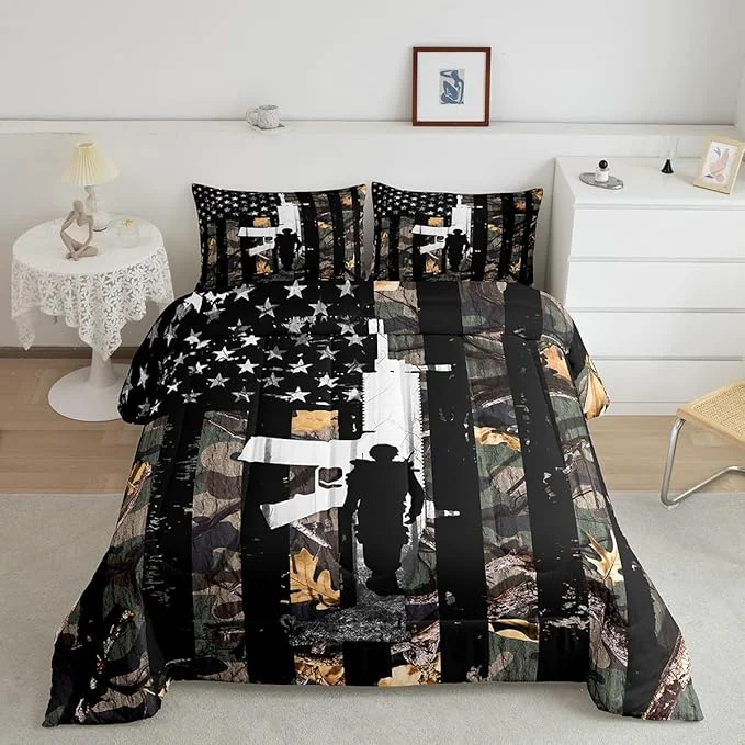Carefully Designed Castle Fairy American Flag Comforter Set King Camouflage Camo Kids Boys Men Bedding Decor Vintage Stripes Comforter with 2 Pillowcases Green Leaves Quilt Set 3 Pcs Shooting Theme Game Room Decor Fine Crafted