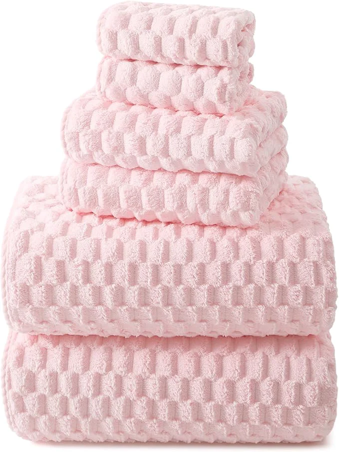 Clean REDKISS Pink Microfiber Bath Towels Set of 6-35x70 Inches Oversized Bath Sheets Original Design