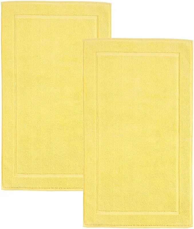 Secure Hawmam Linen Yellow Bath Mats 21 x 34 inches Banded Design Highly Absorbent Modern