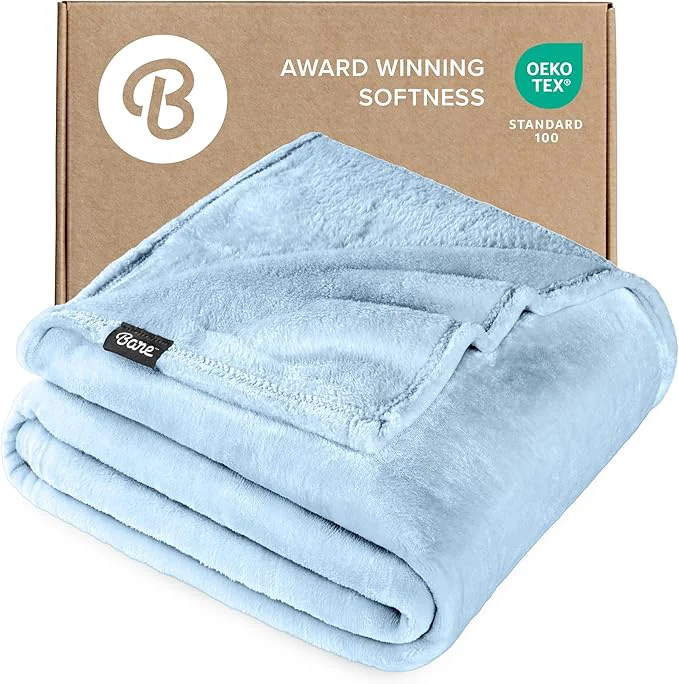 High-Grade Bare Home Fleece Blanket - Throw Extra Long - Ultra-Soft Lightweight for Bed Sofa and Couch - Luxury Microplush - Cozy Warm Blanket Throw XL Light Blue Optimized
