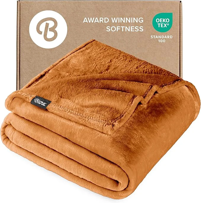 Authentic Bare Home Fleece Blanket - Full Queen - Ultra-Soft Lightweight for Bed Sofa and Couch - Luxury Microplush - Cozy Warm Blanket Full Queen Sienna Quality