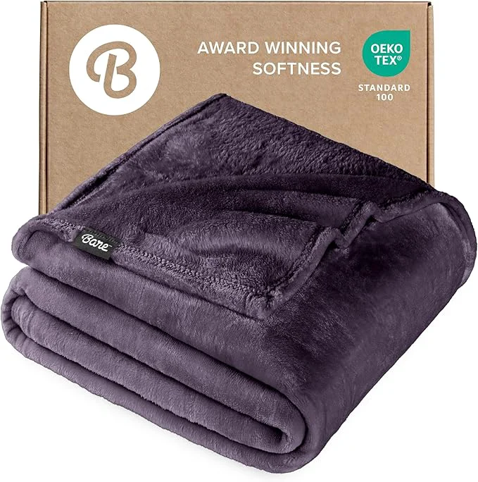 Long-Lasting Bare Home Fleece Blanket - King Size - Ultra-Soft Lightweight for Bed Sofa and Couch - Luxury Microplush - Cozy Warm Blanket King Eggplant Organic