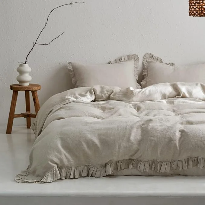 Trendy Simple amp Opulence Linen Duvet Cover Set Natural French Flax Ruffle Duvet Cover Twin Size Breathable Comfy Linen Bedding Comforter Cover with 1 Pillowcase Natural Linen 68 quot X 86 quot Effective