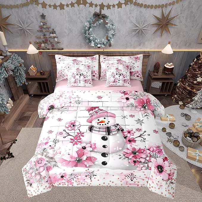Reusable Castle Fairy Watercolor Flowers Comforter Set Bed in a Bag 7 Pieces Queen Merry Christmas Cherry Blossom Bedding Set Fashion Diamond Comforter Fitted Flat Sheet 2 Pillowcases 2 Throw Pillow Covers Healthy