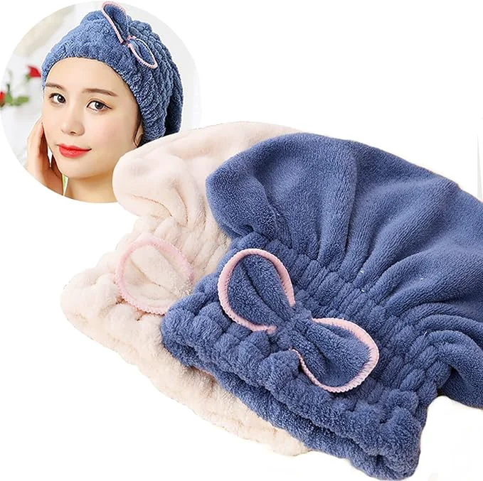 Fashionable Jseng 2PC Microfiber Hair Drying Caps Extrame Soft Ultra Absorbent Fast Eco-Friendly