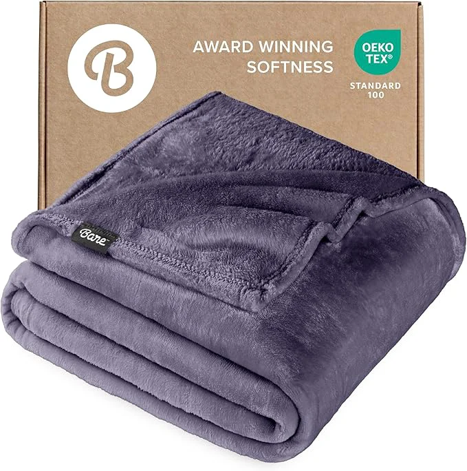 Optimized Bare Home Fleece Blanket - Throw Travel - Ultra-Soft Lightweight for Bed Sofa and Couch - Luxury Microplush - Cozy Warm Blanket Throw Travel Dusty Purple Modern