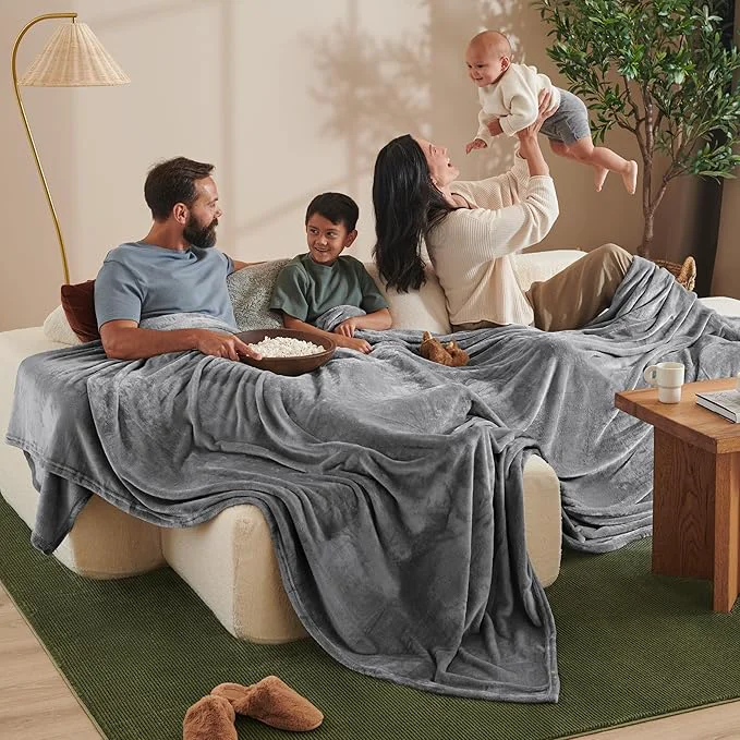 Proven Bare Home Fleece Blanket - Giant Size - Ultra-Soft Lightweight for Bed Sofa and Couch - Luxury Microplush - Cozy Warm Blanket Giant Grey Sustainable