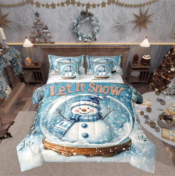Reliable Winter Snowman Comforter Set 7 Pieces Merry Christmas Theme Bed Set Snow Botanical Plants Bedding Bed in a Bag Soft Full 1 Comforter 2 Pillowcase 2 Pillow Covers 1 Flat Sheet 1 Fitted Sheet Genuine