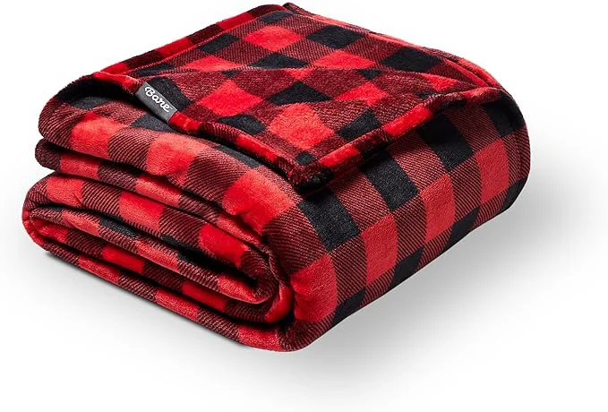 Clean Bare Home Fleece Blanket - Full Queen - Ultra-Soft Lightweight for Bed Sofa and Couch - Luxury Microplush - Cozy Warm Blanket Full Queen Buffalo Plaid - Red Black Durable