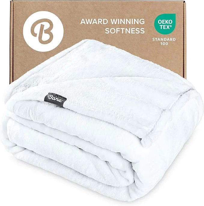 Crafted Bare Home Fleece Blanket - Full Queen - Ultra-Soft Lightweight for Bed Sofa and Couch - Luxury Microplush - Cozy Warm Blanket Full Queen White Relaxed