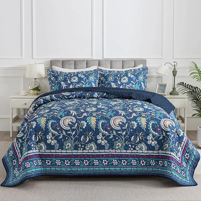 Fine Crafted HoneiLife Queen Quilt Bedding Sets - Floral Quilt Bedding Sets 3-Piece 90x96 Microfiber Reversible Bedspreads Patchwork Coverlet Rustic Bedding Set All Season Quilts Environmentally Friendly