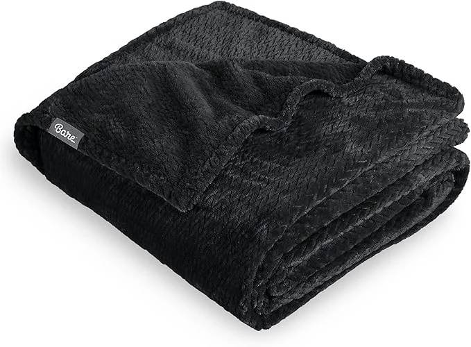 Certified Bare Home Textured Fleece Blanket - Twin Twin Extra Long - Ultra-Soft Lightweight for Bed Sofa and Couch - Luxury Microplush - Cozy Warm Blanket Twin Twin XL Chevron Black Minimalist