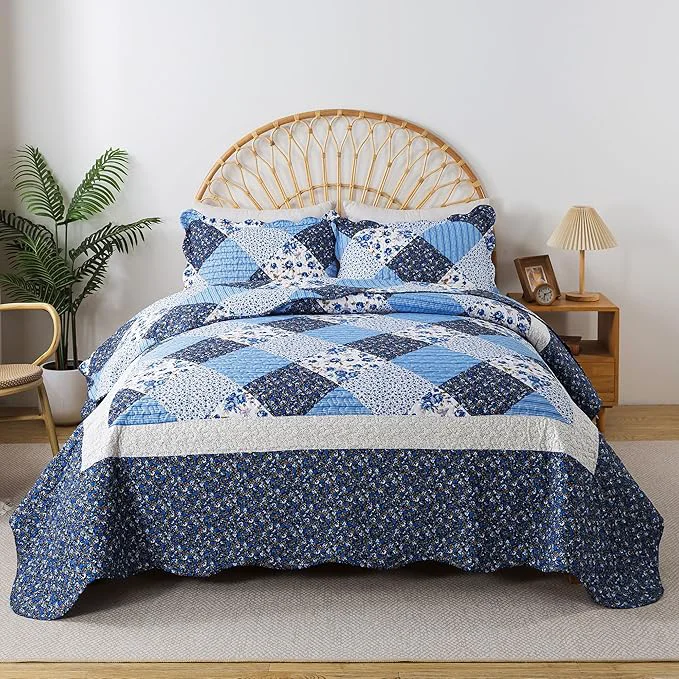 Responsible HoneiLife Quilt Sets Twin Size - 2 Piece Microfiber Quilts Reversible Bedspreads Patchwork Coverlets Floral Bedding Set All Season Quilts with Blue and White Porcelain Pattern Refined