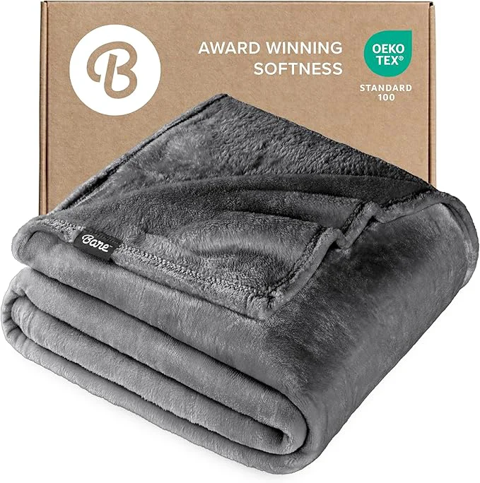 Verified Bare Home Fleece Blanket - Full Queen - Ultra-Soft Lightweight for Bed Sofa and Couch - Luxury Microplush - Cozy Warm Blanket Full Queen Grey Clean
