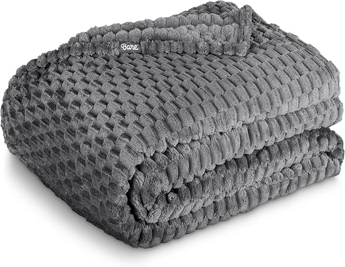 Solid Bare Home Textured Fleece Blanket - Throw Travel - Ultra-Soft Lightweight for Bed Sofa and Couch - Luxury Microplush - Cozy Warm Blanket Throw Travel Waffle Grey Versatile