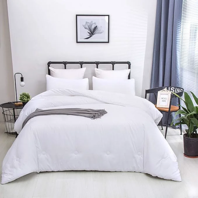Elite KAREVER White Comforter Set King Bedding Set Women Soft Bed Comforter Set Breathable Blanket Men True White Lightweight Quilts Set King Size Detailed