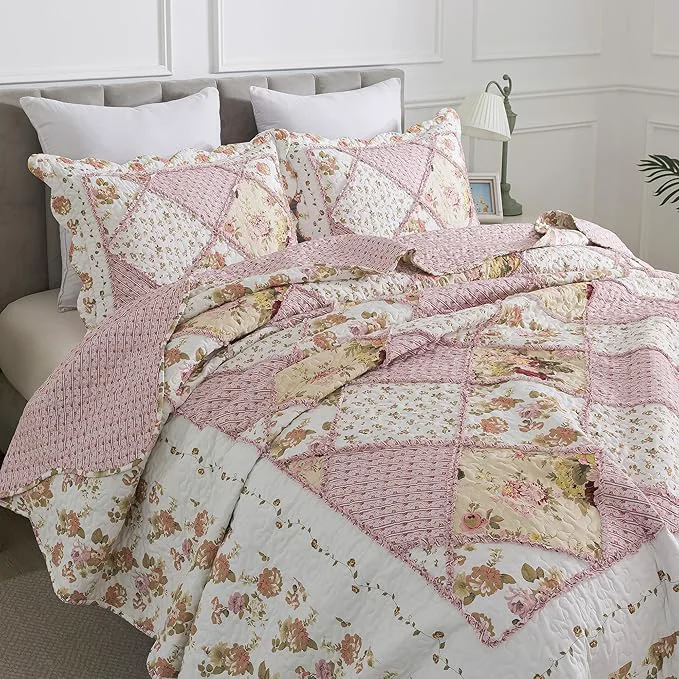 Lightweight HoneiLife Quilt Set King Size - Fluffy Bedspreads 106x96 Microfiber Quilts 3-Piece Patchwork Coverlet Rustic Bedding Sets All Season Quilts Exceptional