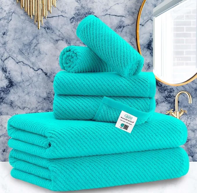 Elegant Turquoise Bath Towel with Hanging Loop Fine