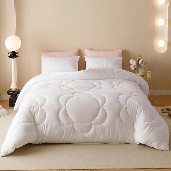 Certified karever KAREVER White Flower Comforter Queen White Sunflower Print Bed Queen Comforter Set 3 Pieces White Floral Comforter Set for Women Girls Bedroom Decor All Season Hotel Quality Comforter Set First-Class