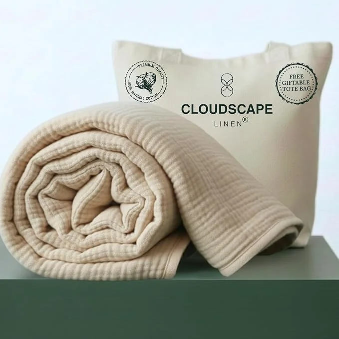 Advanced CLOUDSCAPE Cotton Muslin Blanket King Size for Bed - Oversized 4 Layer 108x92 Fits Upto Cal King Bed - Soft Breathable Gauze Lightweight All Season Summer Layering Blankets for Adults - Fog Fine Crafted