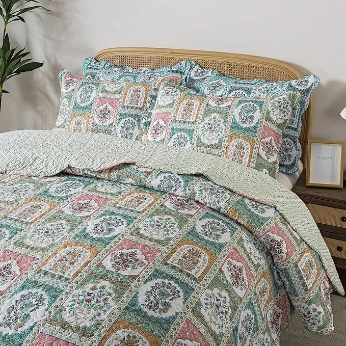 Powerful HoneiLife Quilt Sets King Size - 3 Pieces Microfiber Quilt Floral Bedspreads Lightweight Coverlets Retro Bed Cover King Quilt Bedding Set All Season Quilts High-Grade