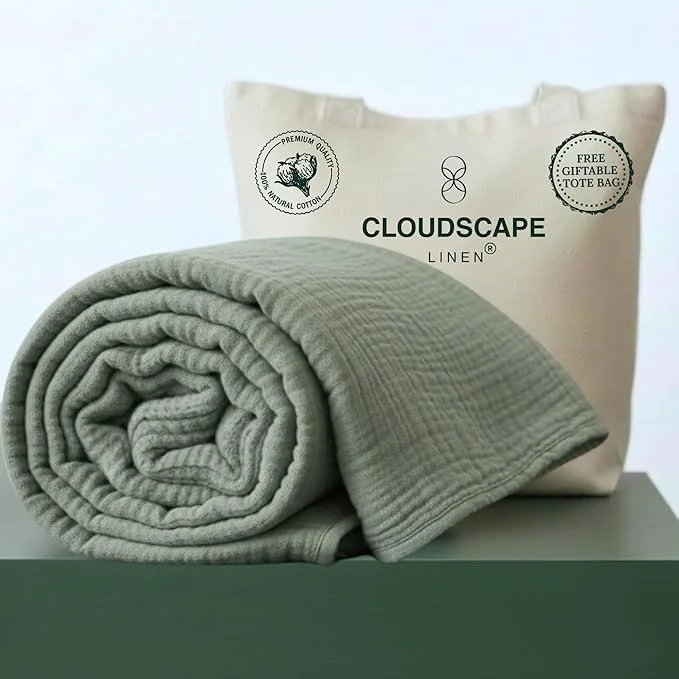 Excellent CLOUDSCAPE Cotton Muslin Blanket Twin Size 4 Layer Oversized 68x92 Fits Twin XL Bed Soft Breathable Lightweight Summer Blanket for Adults Spring Gift for All Season- Olive Green Classic