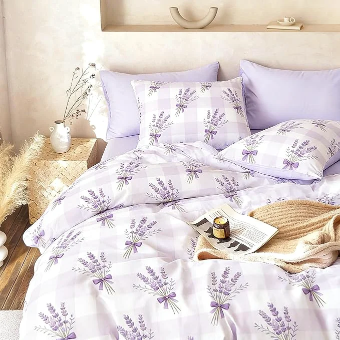 Original Design Gingham Twin Size Comforter Set for Girls Purple Lavender Bedding 2Pcs Boho Plaid Checkered Pattern Quilted Comforter with 1 Pillowcase 68 quot x86 quot Green