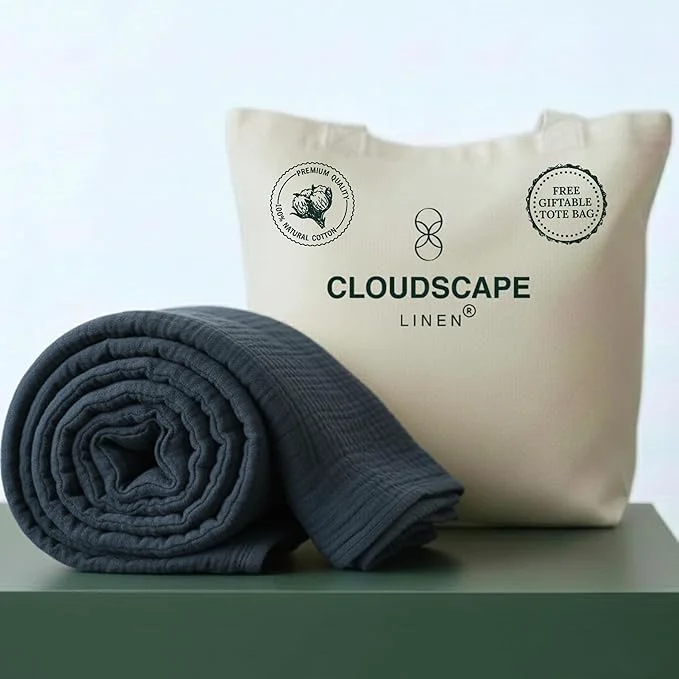 Top-Quality CLOUDSCAPE Cotton Muslin Throw Blanket for Adults - 4 Layer 50x70 Oversized Breathable Gauze Bedding All Season Spring Gifting Cozy Lightweight Throw for Sofa Couch Home Decor -Ensign Blue Official