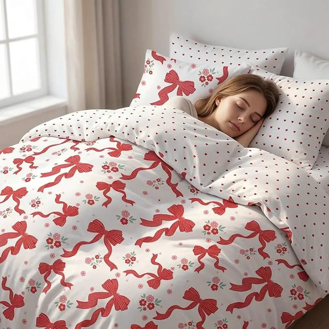 Reliable Red Bow Comforter Set Full for Girls 3Pcs Ribbon Bowknot Bedding for Kids Kawaii Bedroom Decor Dreamy Priness Girly Puple Stripe Bows Comforter Set with 2 Pillowcases 79 quot x90 quot Versatile