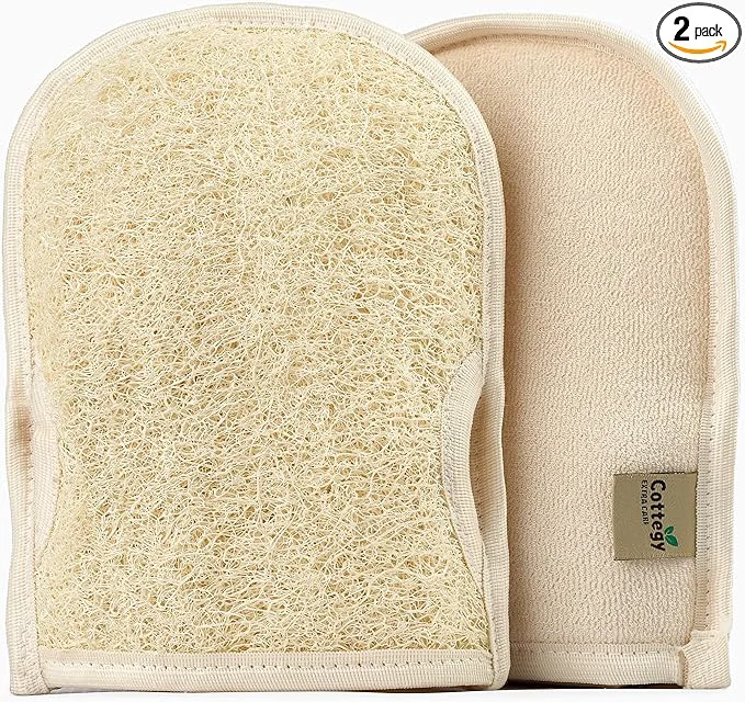 Convenient Premium Exfoliating Loofah Gloves – Natural Egyptian Loufa Sponge Body Scrubber Powerful
